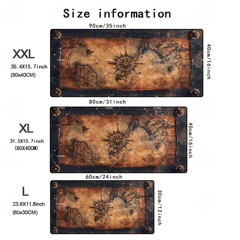 Deskzone™ Mousepad XXL Mappa Nautica Antica | Tappetino Gaming & Ufficio