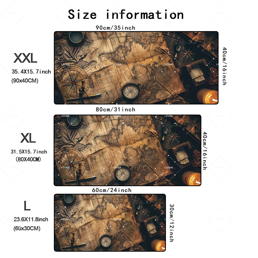 Deskzone™ Mousepad XXL Mappa Nautica Antica | Tappetino Gaming & Ufficio