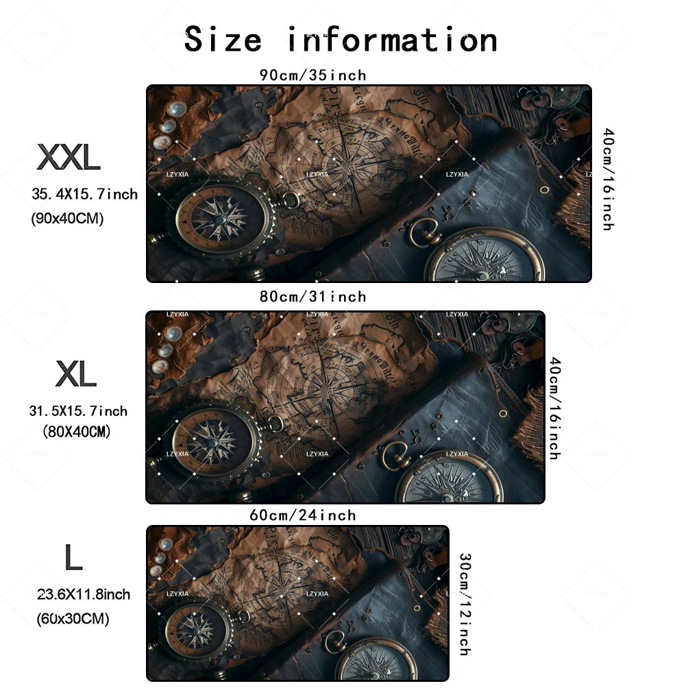 Deskzone™ Mousepad XXL Mappa Nautica Antica | Tappetino Gaming & Ufficio