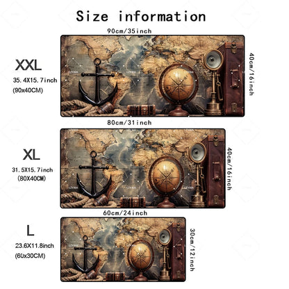 Deskzone™ Mousepad XXL Mappa Nautica Antica | Tappetino Gaming & Ufficio